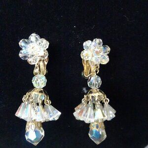 Vintage 1960,s Crystal chandelier Faceted chip drop earrings